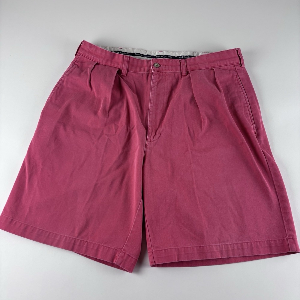 Polo Ralph Lauren Mens Size 34 Pleated Front Chino Shorts Salmon‎ 8" Inseam